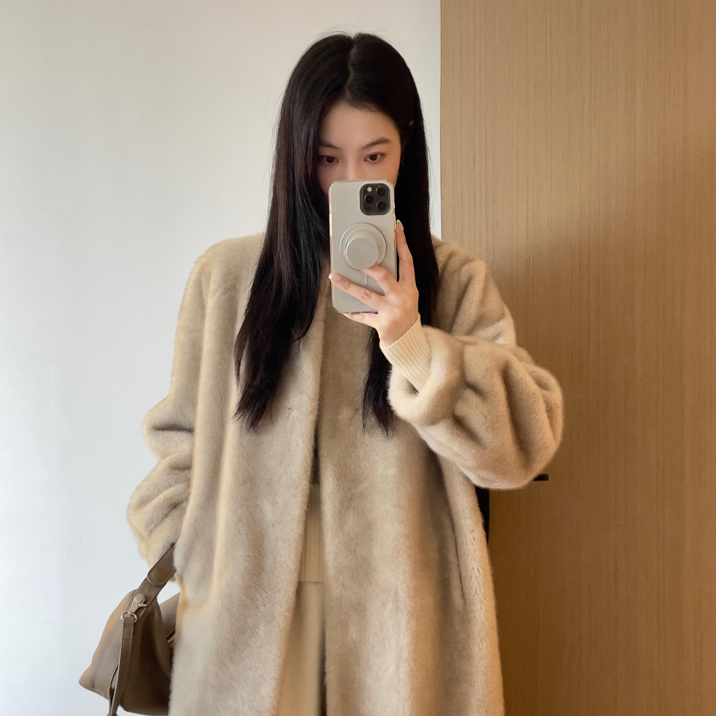 2026冬仿貂皮毛一体长款大衣女