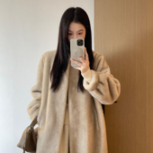 2025冬新款 中古仿貂皮毛一体大衣宽松长款 环保水貂毛毛皮草外套女