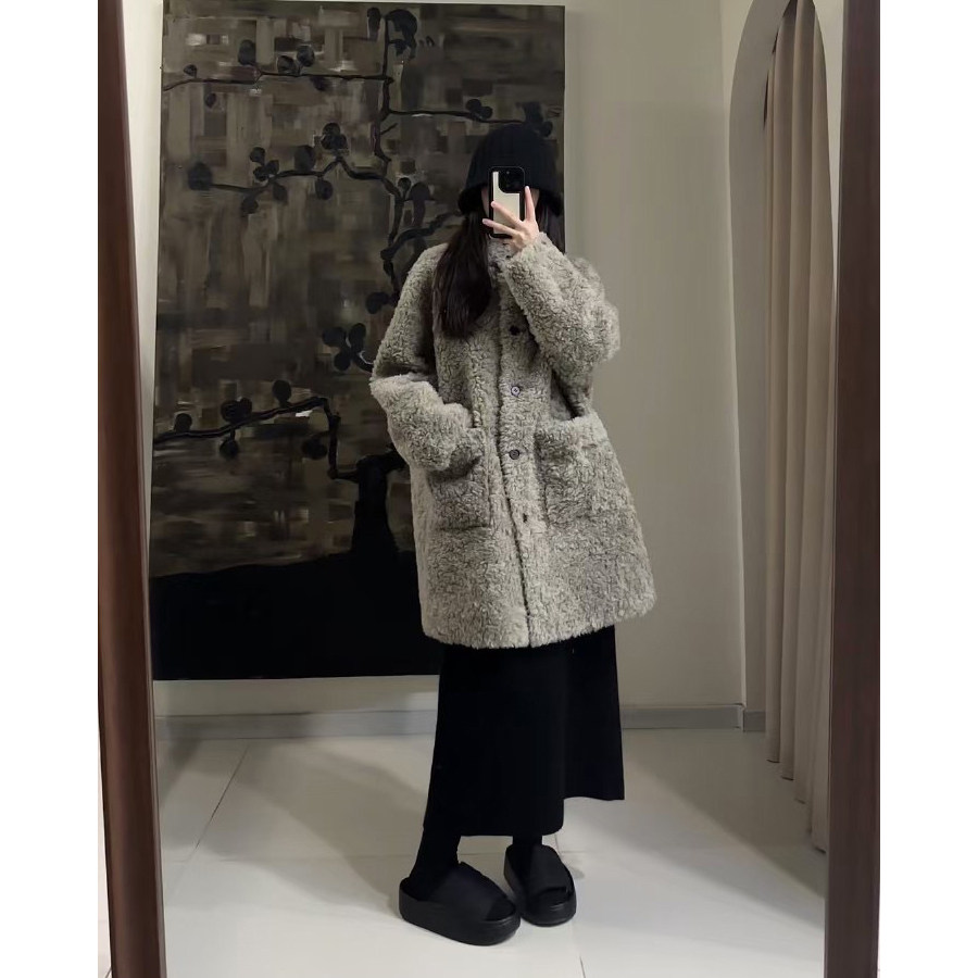 羊羔毛复古慵懒风大衣2026冬季新款皮毛一体皮草外套女立领中长款