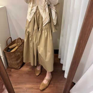 [辣目洋子同款]2026纯棉卡其色半身裙女夏季新款不规则休闲半裙子