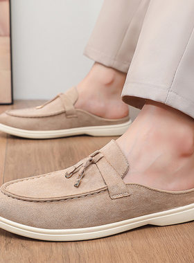 夏季潮男英伦反翻毛皮包头半拖