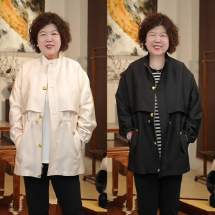 立领抽绳收腰加宽风衣外套SZA1TW938 设计款 金雀绫 卢浮旧梦