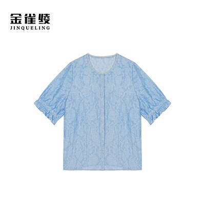 金雀绫【薄荷海盐】设计师款重工艺钉珠大码女装衬衫SZA1T098