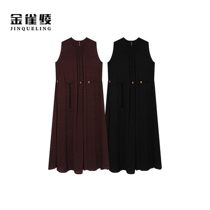 金雀绫【长相思】设计师款圆领气质大码女装无袖连衣裙SZA1L153