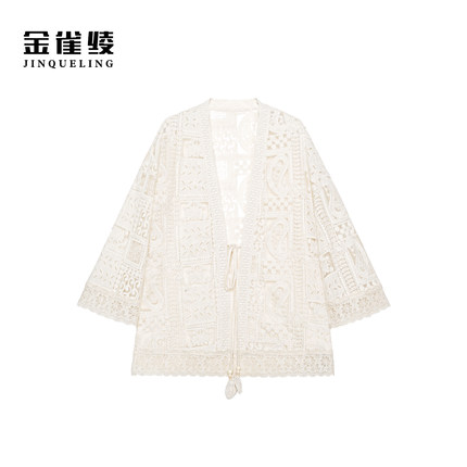 金雀绫【雾屿白纱】设计款镂空加宽加大气质开衫外套SZA1TY960