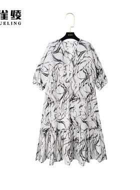 金雀绫【云水间】春夏气质显瘦印花收腰女装连衣裙AL6014