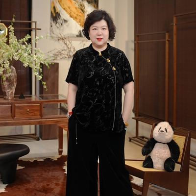 金雀绫【明月铛】100桑蚕丝丝绒烧花工艺加宽加大衬衫SZBT530