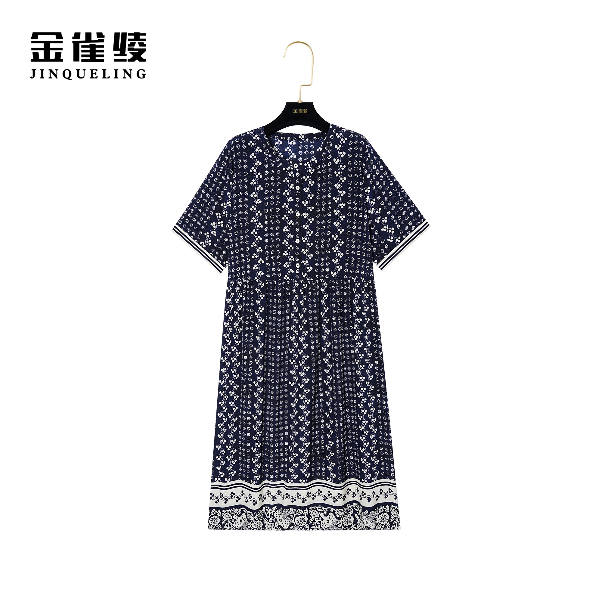 金雀绫【蓝白邂逅】桑蚕丝真丝显瘦气质时尚女装连衣裙AL6129