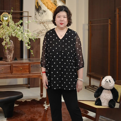 金雀绫【港岛女郎】法式复古轻薄波点加宽加大衬衫SZBY231