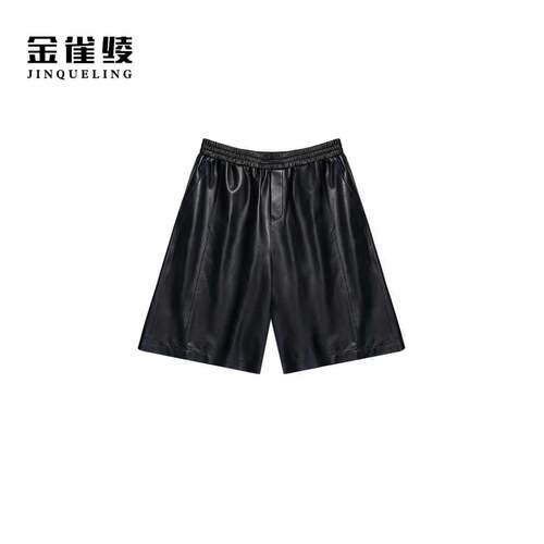 金雀绫【小魔王】复古通勤真皮加宽加大皮裤短裤SZBXY6126