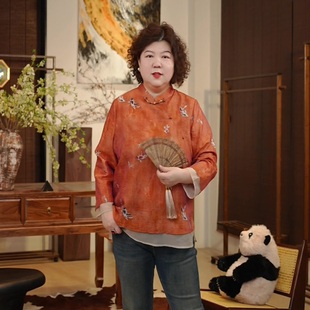 新中式 立领国风轻奢加宽加大上衣SZA1SQ928 悠然自得 金雀绫