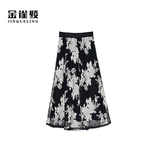 设计师款 轻奢优雅刺绣加宽加大半身裙SZA2Q447 奥黛之美 金雀绫