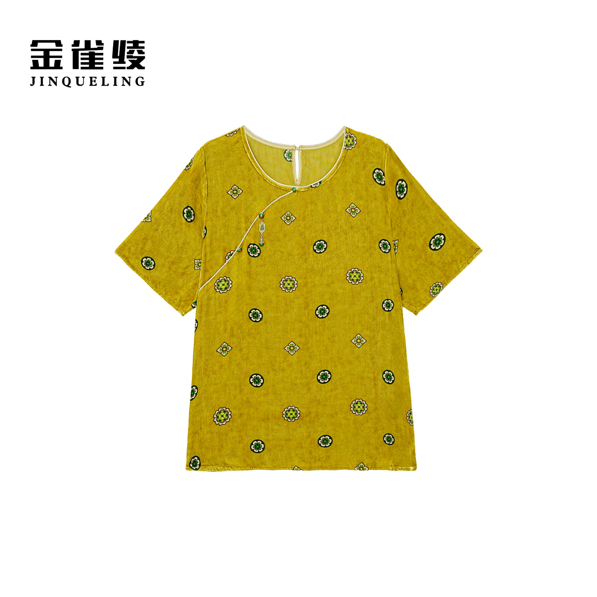 金雀绫【金地宝相花】100桑蚕丝丝绒新中式加宽加大小衫SZA2SL511