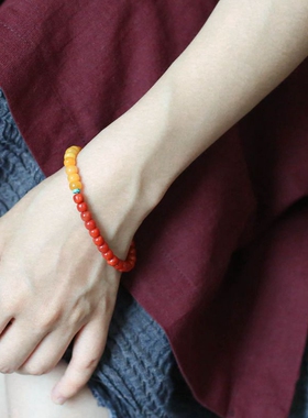 泼墨。南红，蜜蜡手链