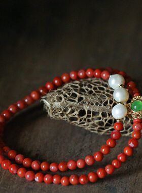 泼墨。南红手链双圈手链