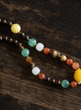 泼墨 。设计师新品多宝缤纷  蜜蜡南红沉香木等合集 精致复古项链