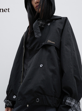 Deinet韩国小众品牌秋季女装时尚连帽衫夹克设计感外套潮流上衣