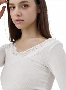 Kleesier韩国代购纯欲蕾丝V领打底上衣女修身内搭长袖T恤背心吊带