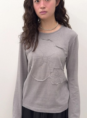 TYPESERVICE韩国代购2025秋季可爱动漫印花褶皱花边圆领长袖T恤女