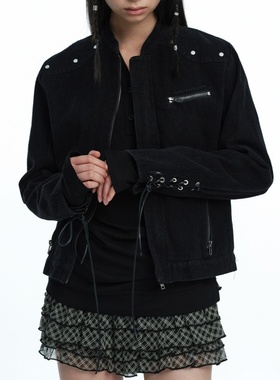 Roughneck韩国小众设计师品牌2025秋季新款机车铆钉短款皮衣外套