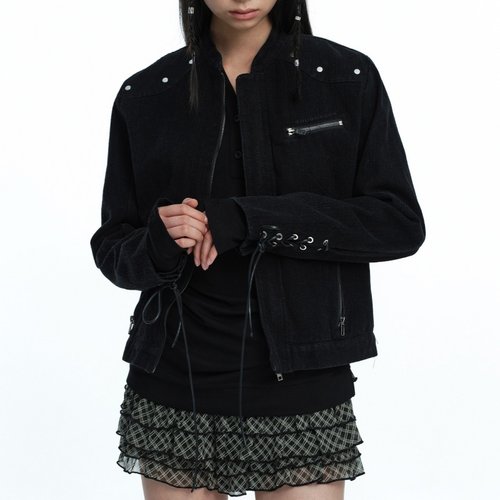 机车款皮衣铆钉皮衣短款皮外套