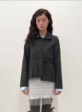 TYPESERVICE韩国代购2025秋季新款娃娃领褶皱荷叶边夹克纯棉外套
