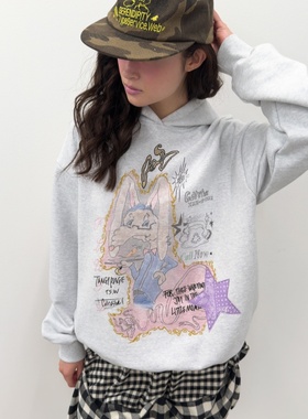 TYPESERVICE韩国代购2025秋季新款明星补丁兔连帽衫短外套卫衣女