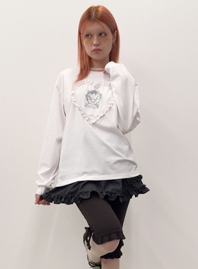 TYPESERVICE韩国直邮上衣女2025秋季新款休闲心形刺绣长袖T恤衫