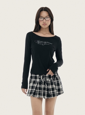 kleesier韩国设计师品牌字母薄款印花长袖时尚休闲T恤衫百搭上衣