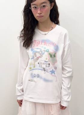 TYPESERVICE韩国设计师品牌2025秋季新款印花梦幻银色缝合上衣女