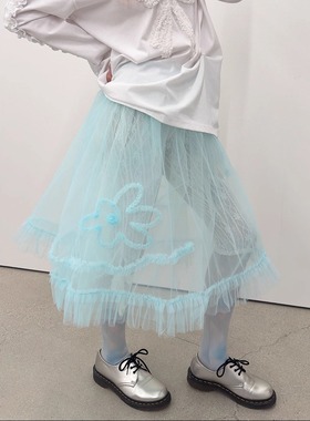 境萌花同款~TYPESERVICE韩国直邮网纱荷叶半身裙秋女百搭叠穿裙子
