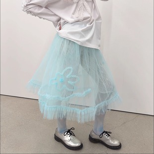 境萌花同款~TYPESERVICE韩国直邮网纱荷叶半身裙秋女百搭叠穿裙子