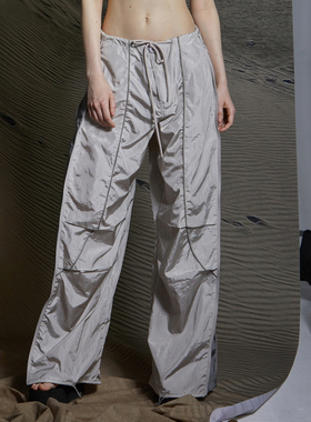 gateless2025春夏新款银灰色拉链直筒伞兵裤小个子设计感小众独特
