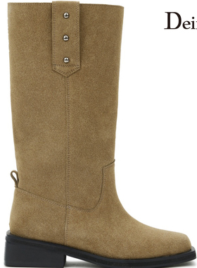 Deinet韩国小众品牌设计新款经典logo铆钉骑士靴休闲百搭中筒女靴