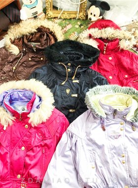 ZDAMIAO日本制古着纯色收腰短滑雪服棉服连帽毛领刺绣日系保暖冬