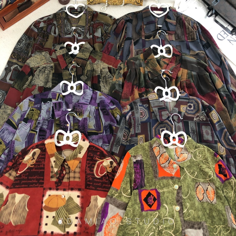 特惠日本制古着vintage中古巴洛克衬衫美拉德秋冬大地色复古港风