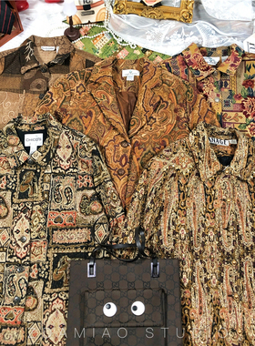 ZDAMIAO海淘精品中古腰果花钉珠亮片毯织外套秋冬流浪美拉德嬉皮