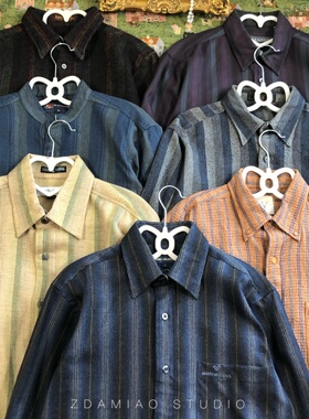 ZDAMIAO日本制古着老钱风条纹衬衫秋冬百搭羊毛中古宽松男女同款