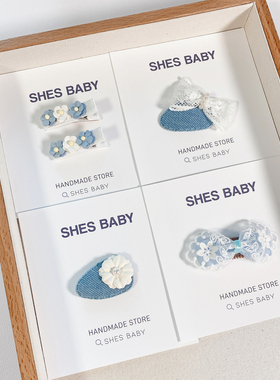 shesbaby英伦蓝色牛仔系列原创手作儿童发夹女童发饰宝宝发卡发带
