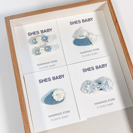 shesbaby英伦蓝色牛仔系列原创手作儿童发夹女童发饰宝宝发卡发带