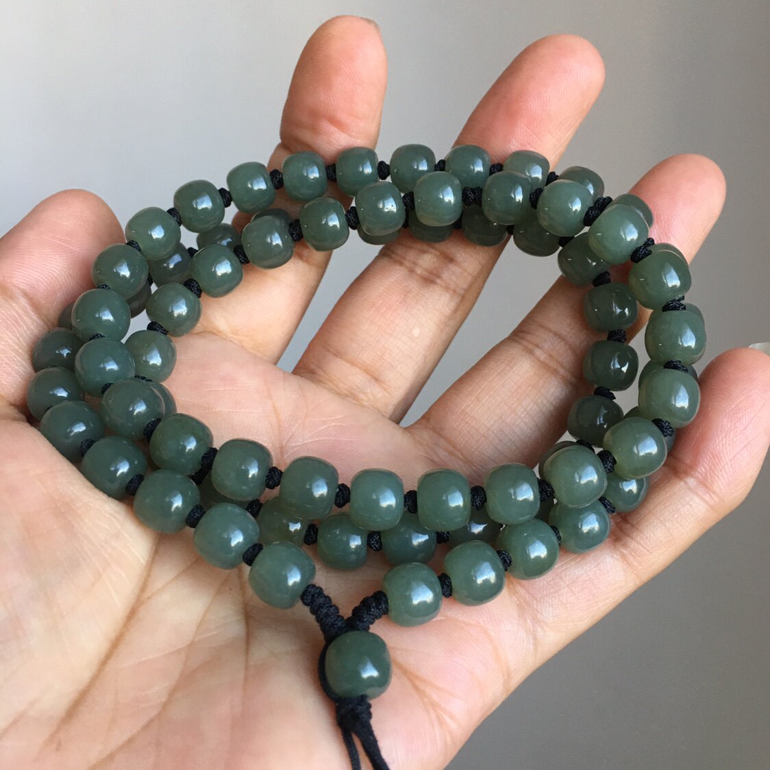天然和田玉项链油润细腻卡8mm老型珠深且末蓝吊坠绳链玉佩玉珠链