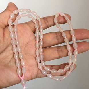 浅藕粉色和田玉珠链卡5米珠路路通珠链吊坠绳链淡粉玉石吊坠挂链