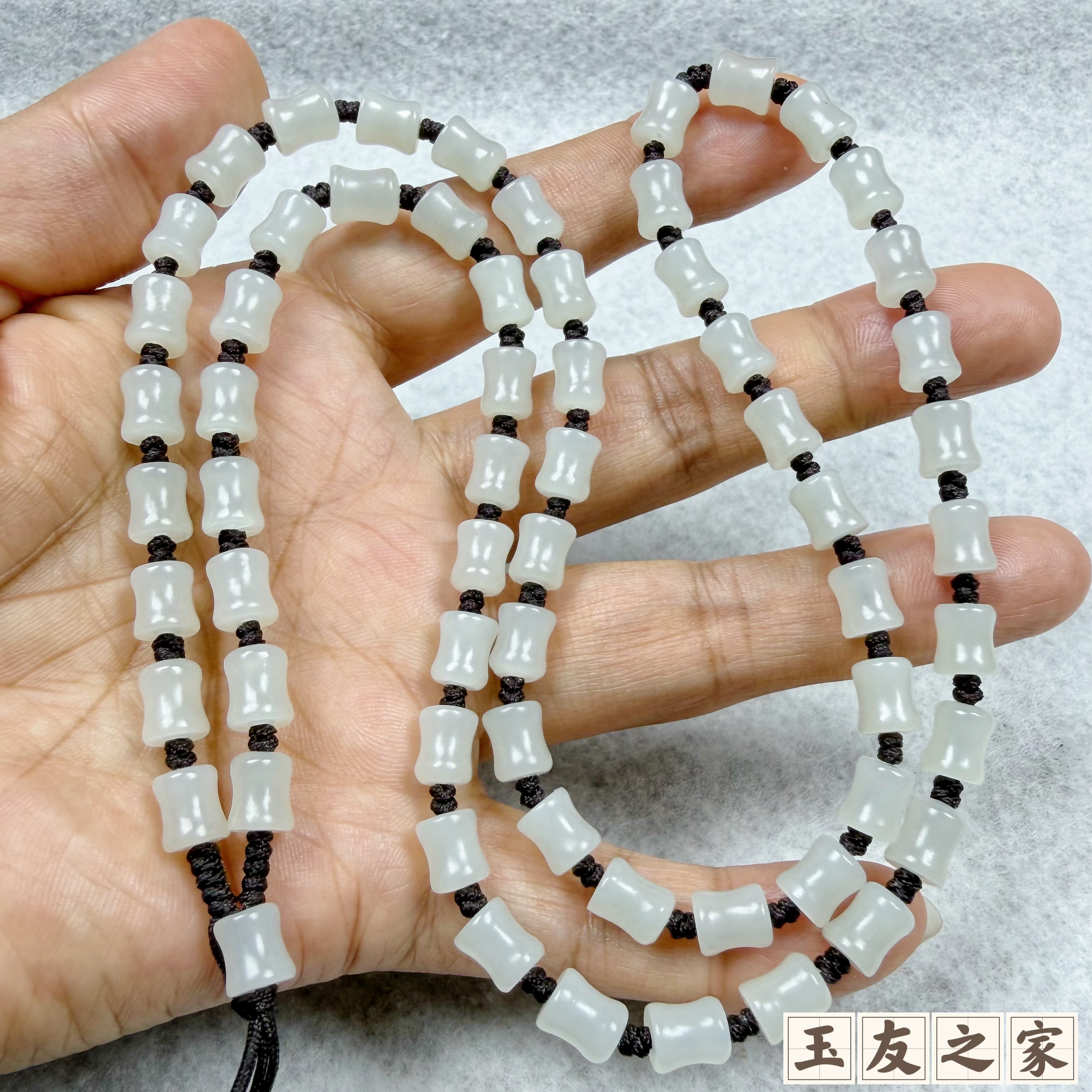 天然和田玉白玉竹节桶珠项链吊坠绳链男女款玉石挂绳挂坠绳高品质
