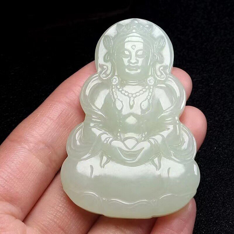 天然和田玉双面观音吊坠男女和田青白玉南海观音菩萨玉坠项链挂绳