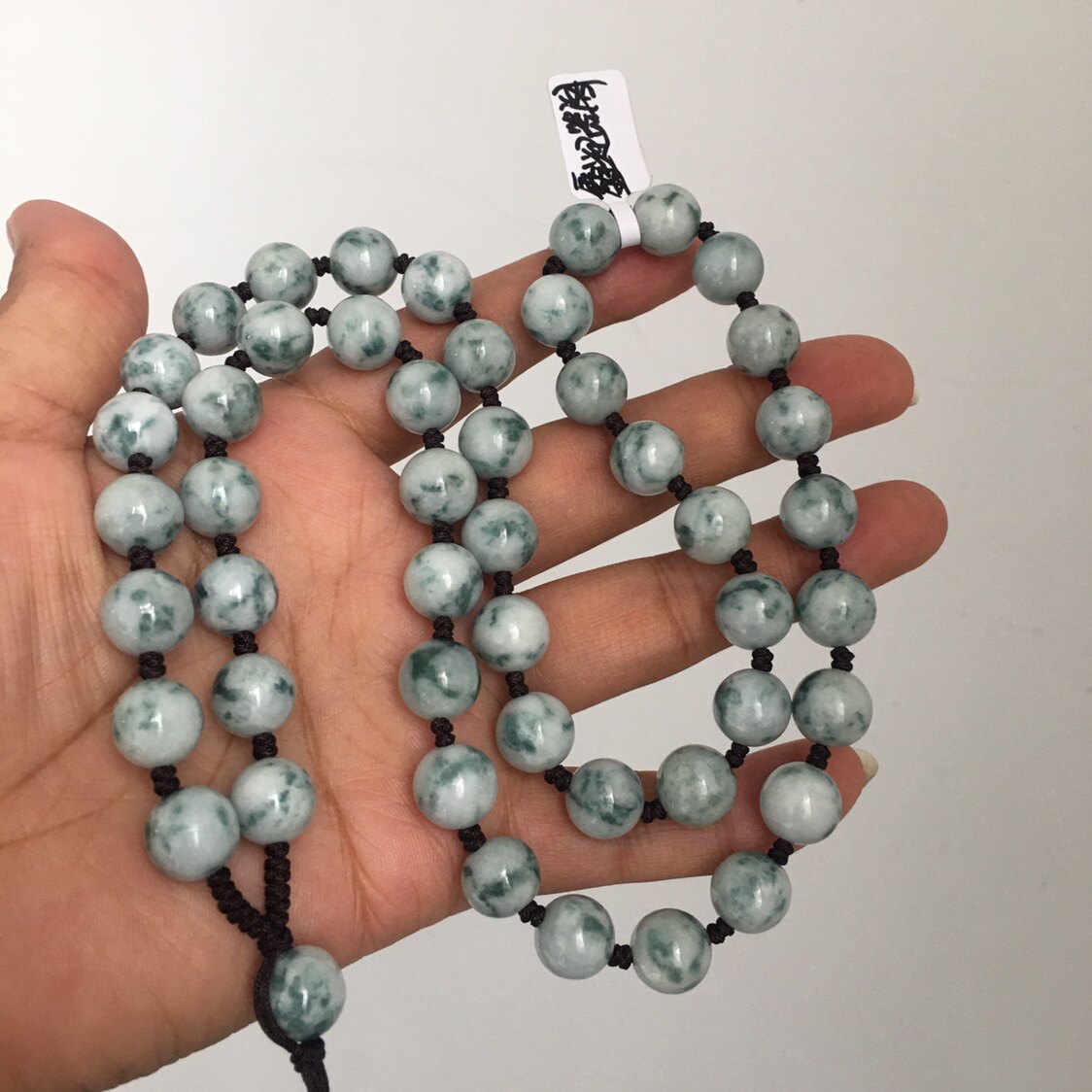 天然翡翠飘花珠链圆形路路通卡10男款吊坠绳链玉佩挂绳链颗颗飘花