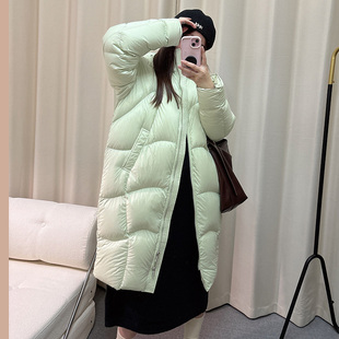 Assie白鹅绒茧型宽松连帽羽绒服过膝长款新款柔软蓬松外套女