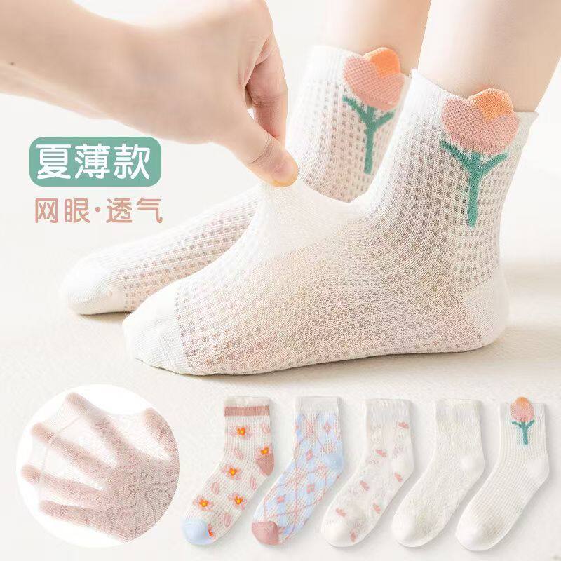 女童袜子夏季儿童薄款透气网眼春夏公主宝宝花边超薄女孩中筒潮袜