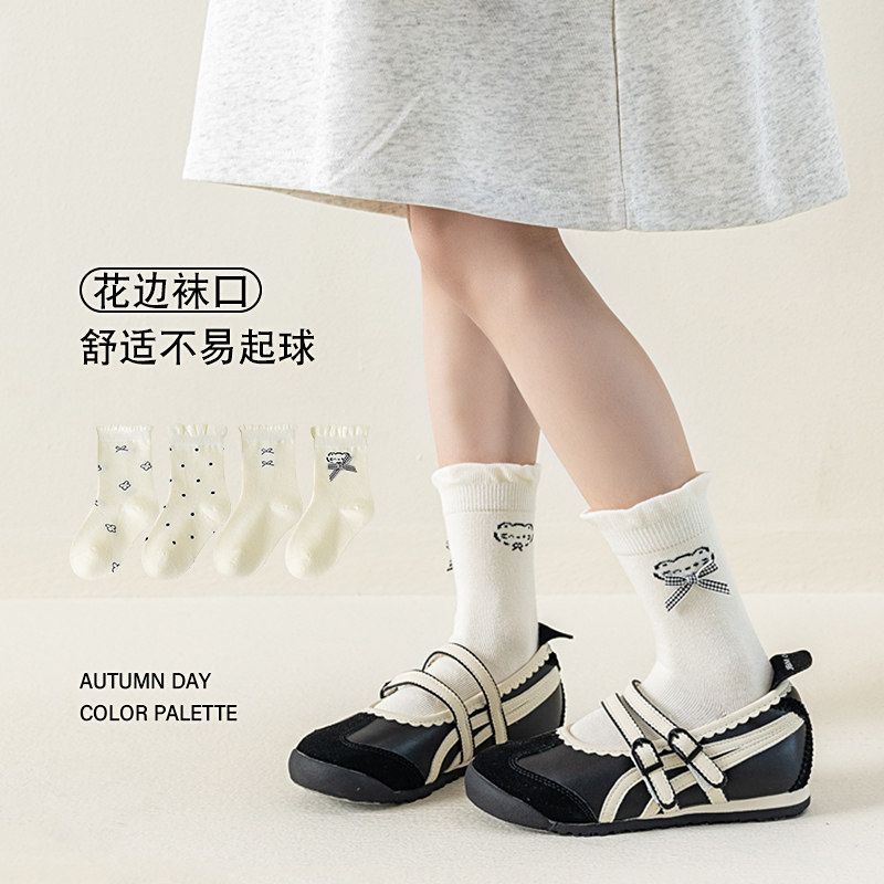 女童春秋日系公主花边中筒袜