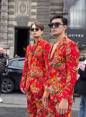 李美越谢之谦同款衣服西装东北大花征服世界修身西装套装裤子男