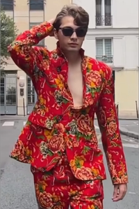 李美越同款东北大花西装修身
